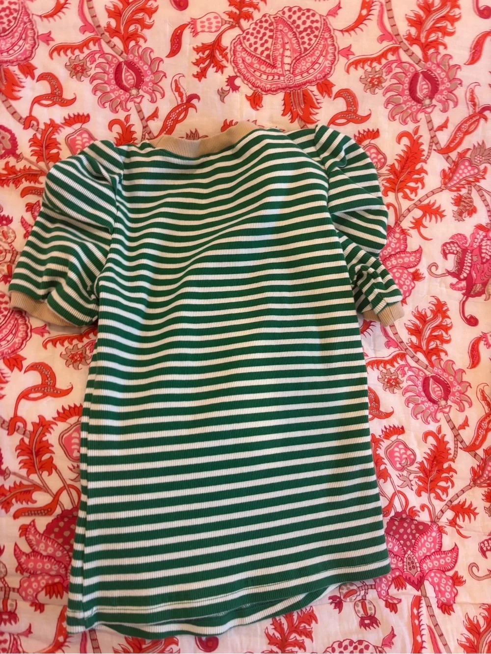 Green & White Stripe Puff Sleeve Top